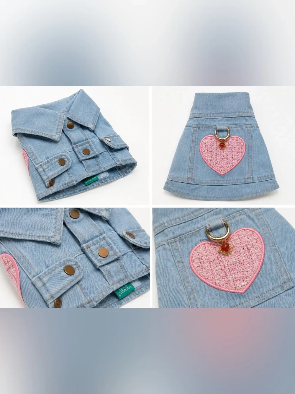 Dog’s Light Blue Denim Jacket with Pink Heart Patch